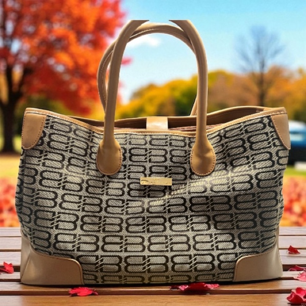 Balenciaga Beige and Black Patterned Tote